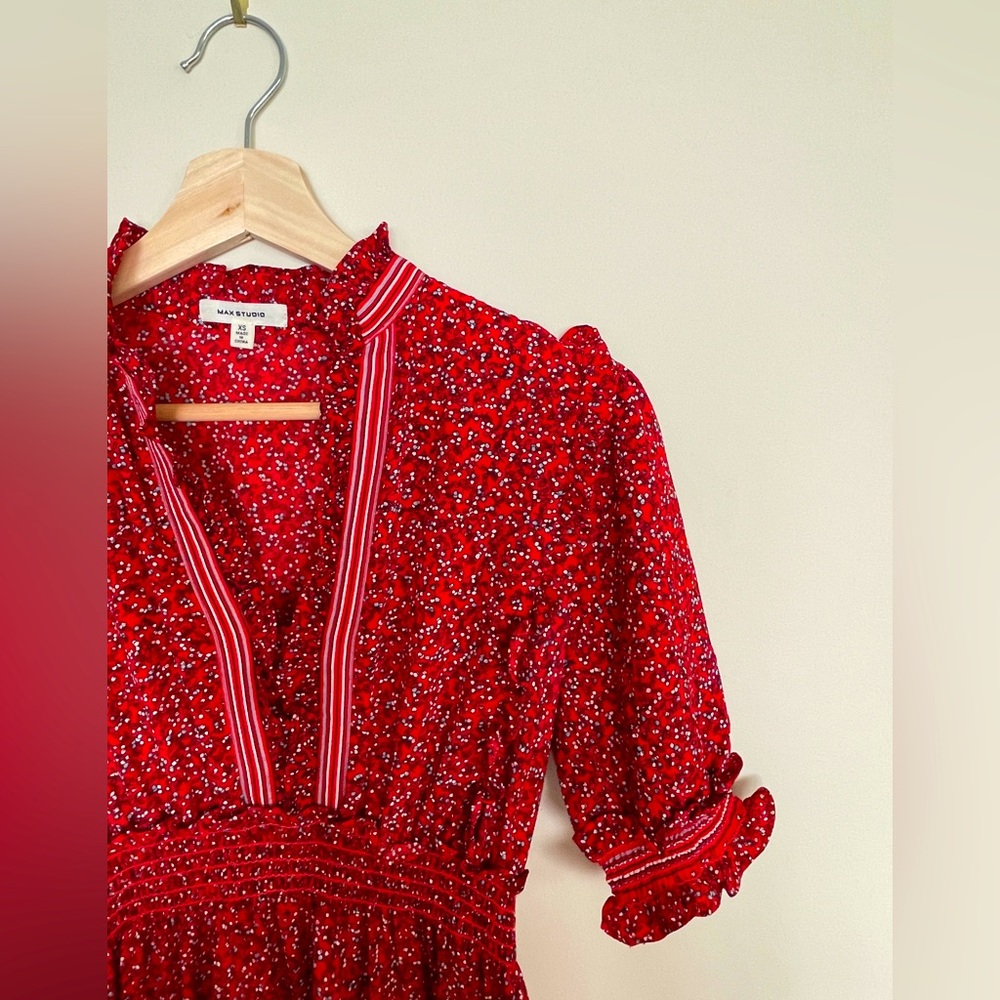 Max Studio Red Prairie Dress Midi XS